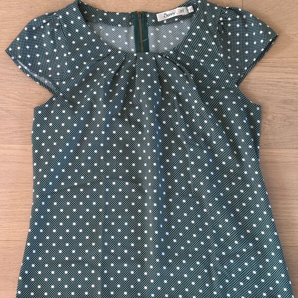 Sunny Girl Polka Dot Cap Sleeve Top in Green - Picture 1 of 7